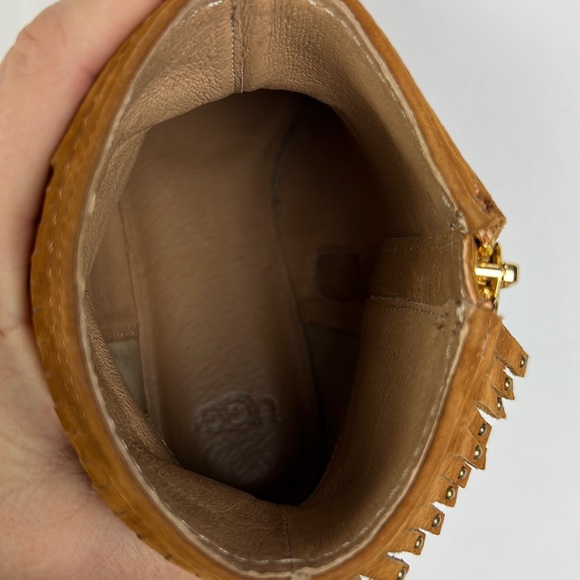 UGGS Ariane Chestnut Nubuck Studded, Fringe, Western Ankle Booties 7 - Picture 11 of 16